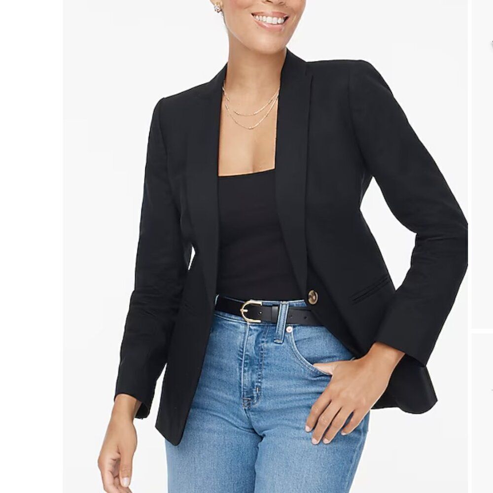 J. Crew Factory AL222 Black one-button linen blend blazer NWT